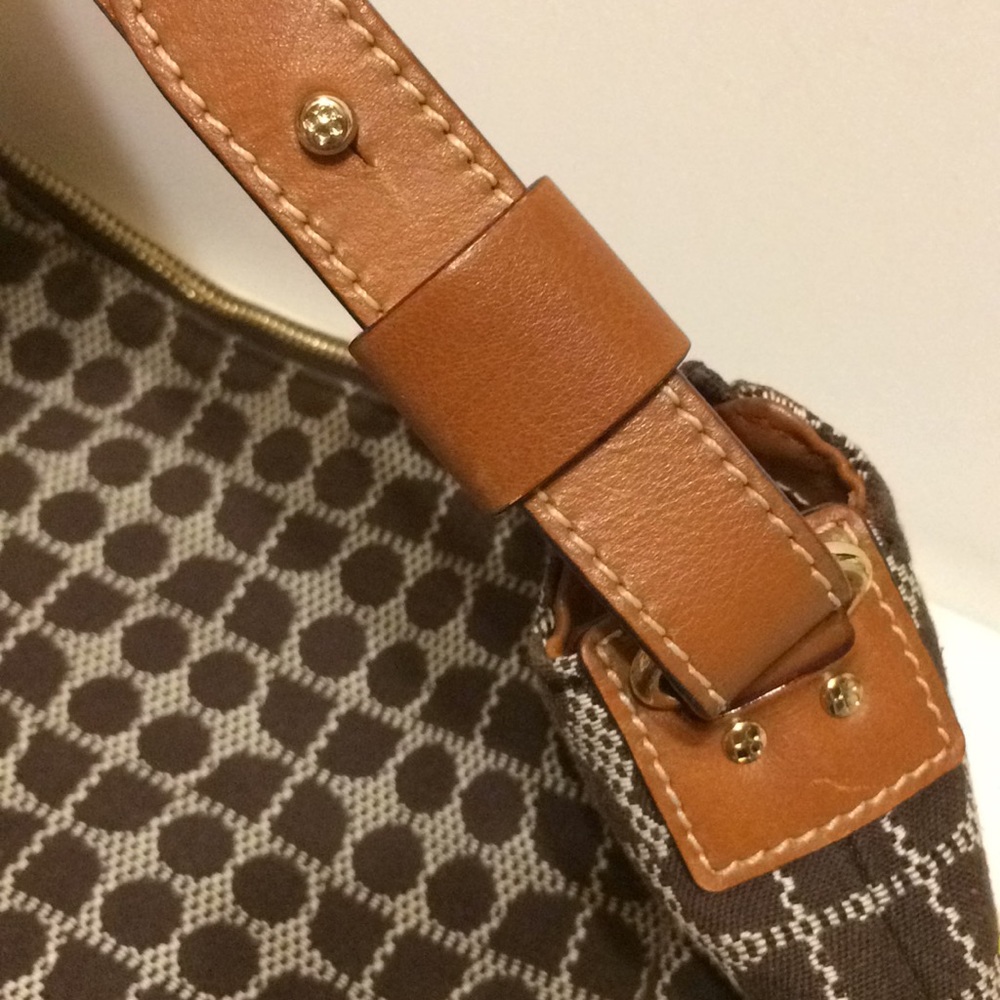 Kate Spade Shoulder Bag Brown Red Fabric Ribbon - Picture 5 of 8